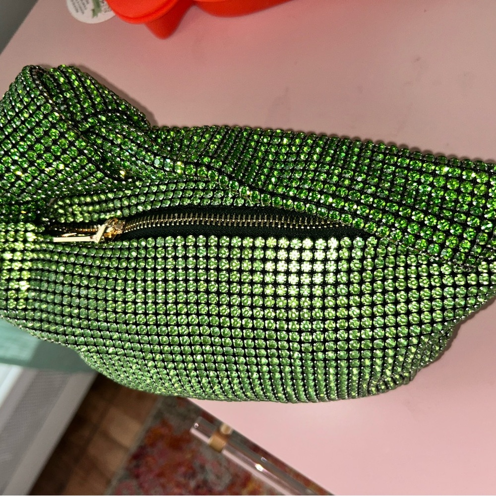 Madison West Emerald Rhinestone Shoulder Bag